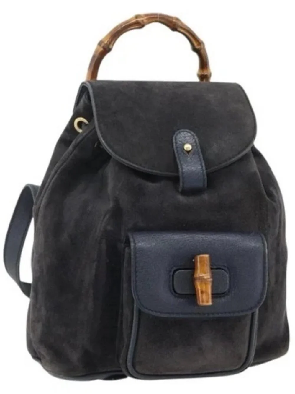 GUCCI Bamboo Backpack Suede Black Gold Auth ep14563